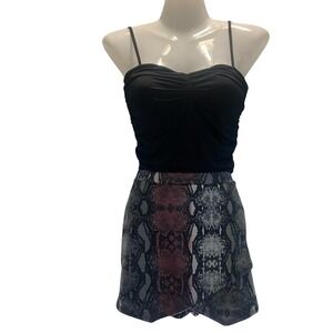 Blue Blush Snakeskin Print Metallic High Waisted Wrap Skort Gray Pink Rave